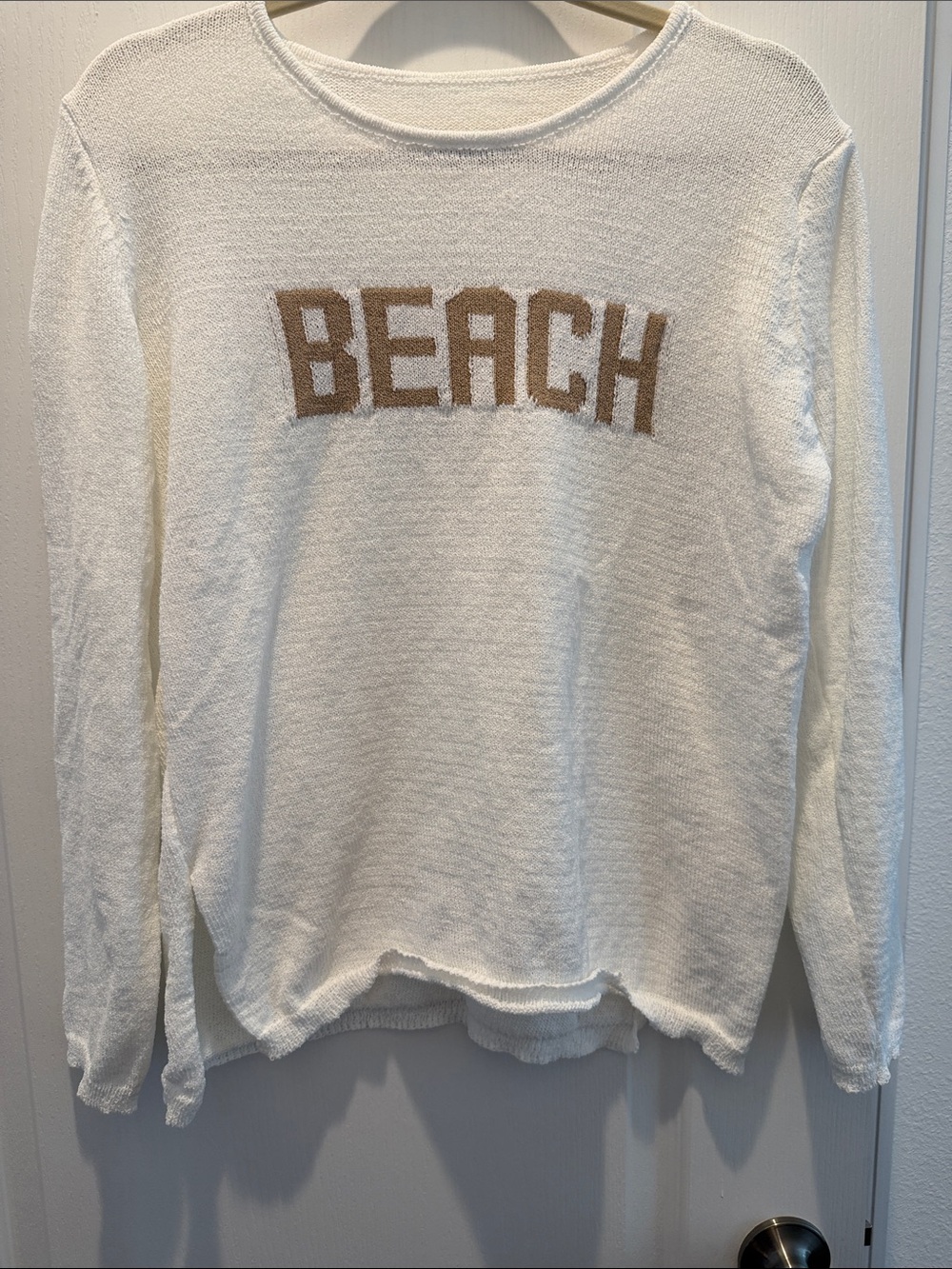 White 'BEACH' Knit Pullover Sweater